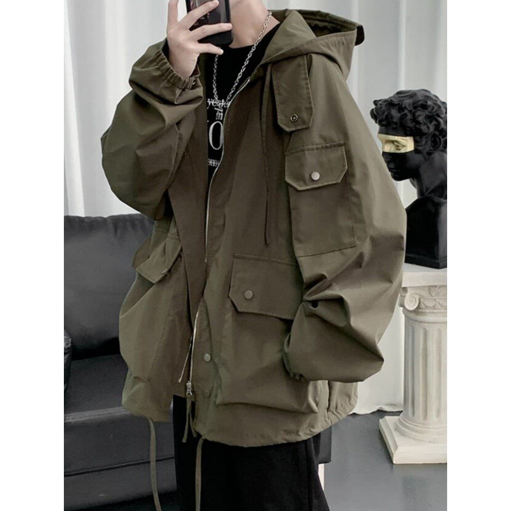 Jaqueta masculina estilo 2026 novo exército verde macacão jaqueta masculina primavera outono estilo japonês Street Wear