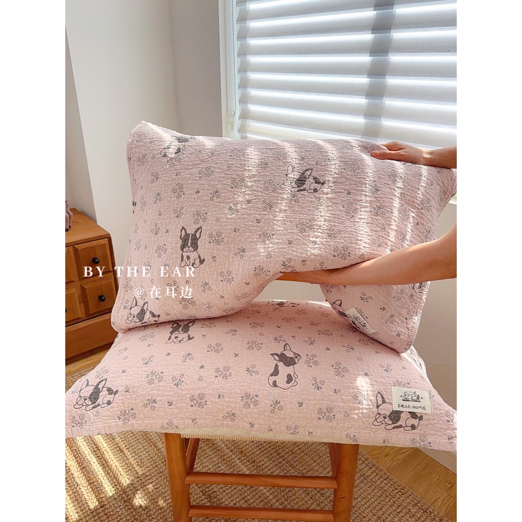 Capa de almofada de algodão rosa pêssego Fadou Sen Series Pacote de par de algodão puro Capa de almofada de gaze Capa de