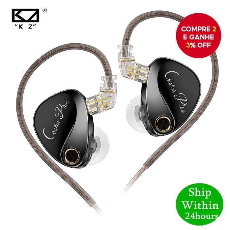 KZ Castor Pro Fone de Ouvido Intra-Auricular com Fio com Duplos Drivers Dinâmicos de 10 mm Ajustáveis Qualidade Sonora