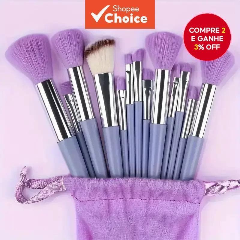 Conjunto De Pincéis De Maquiagem De Nylon Roxo – 13 Peças , Incluindo Blush , Contorno E Corretivo