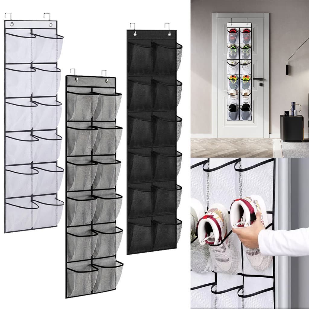 12 Organizador De Bolso Sobre A Porta Sapatos Pendurado Guarda-Roupa Para Armário Quarto De Banho
