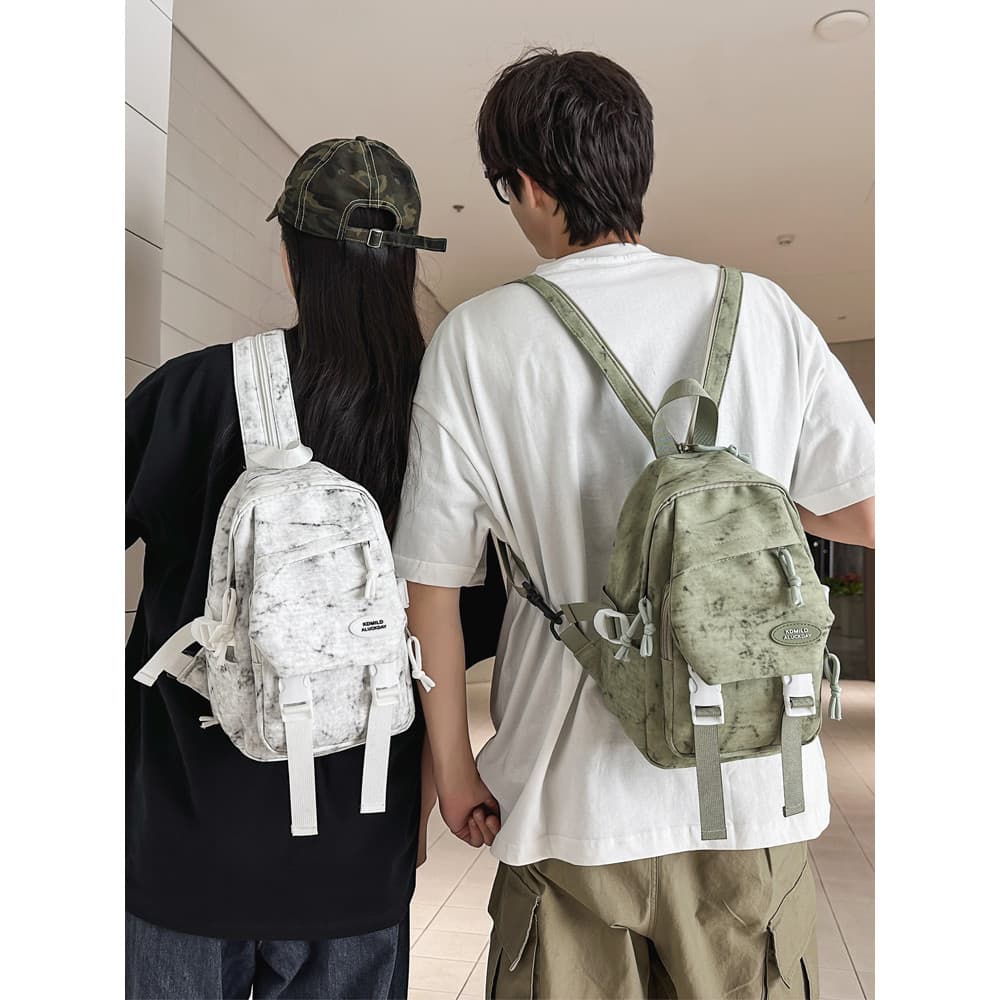 25 primavera verão novo estilo multifuncional mochila feminina leve Tie-Dye dupla utilização saco de peito meninos monta