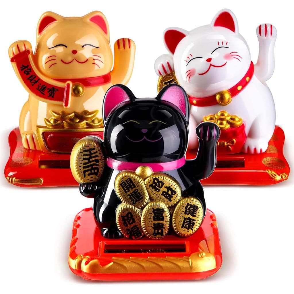 3 Peças 2,95" Gato da Sorte de Natal com Braço Acenando Maneki Neko Gato da Sorte Ano Novo Solar Feng Shui Fortuna Rique