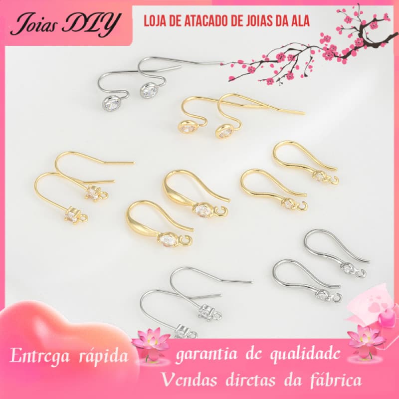 Preservação de cor forte 14K banhado a ouro incrustado zircão gancho de orelha acessórios DIY com brincos pendentes feit
