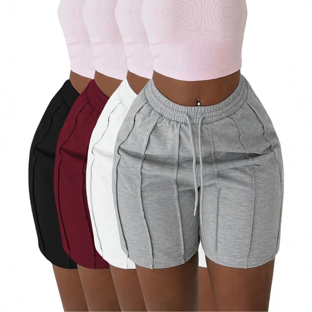 Senhoras verão novo estilo cor sólida bolso cordão esportes solto confortável shorts de Fitness
