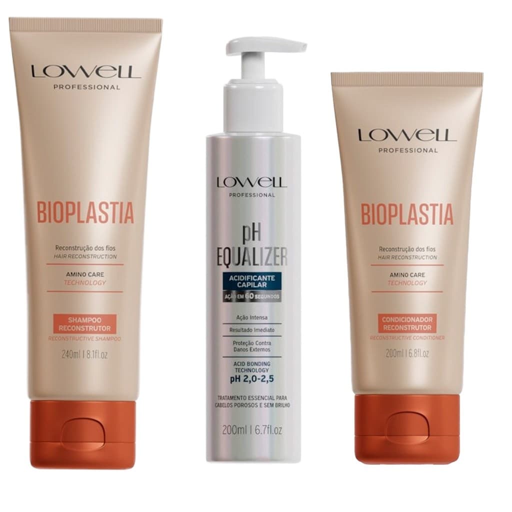 2102LW-Kit Lowell PH Equalizer 200ml + Shampoo e Condicionador Bioplastia
