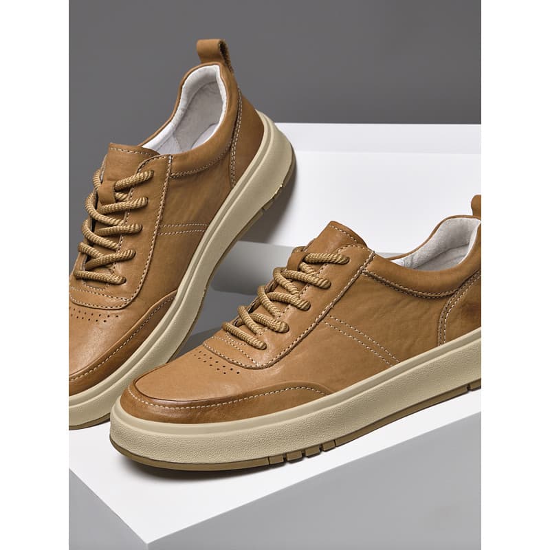 Sapatos masculinos de couro de camada superior tênis Retro couro genuíno sapatos casuais de couro de cano baixo rendas A