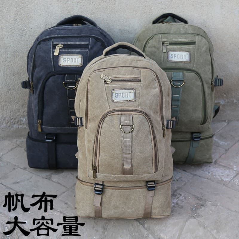 Mochila de lona ao ar livre de grande capacidade mochila masculina feminina 50L expansão bolsa de escalada bolsa de viag