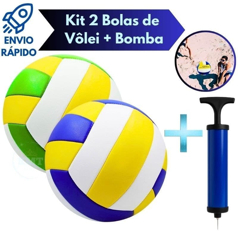 Kit 2 Bolas De Vôlei E Bomba De Ar Portátil Manual Jogos Para Praia E Quadra Diversão