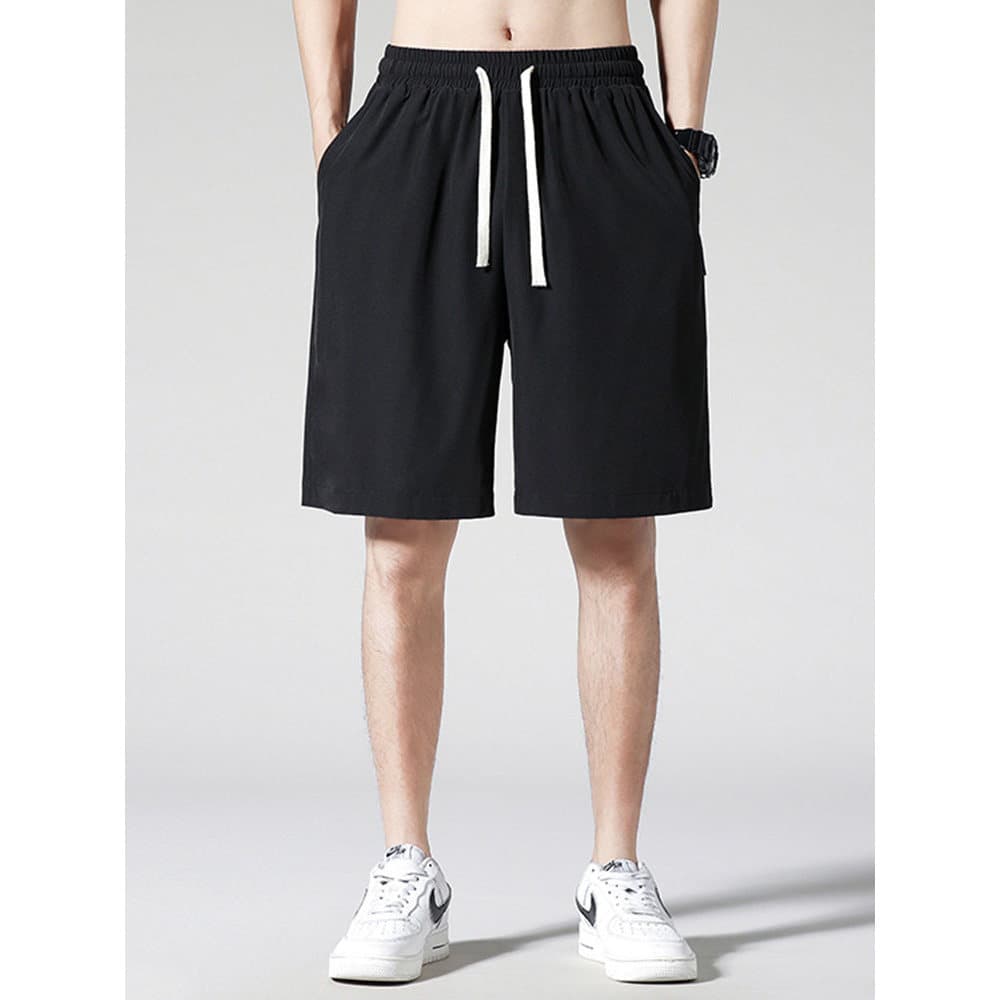 Verão fino cor sólida Shorts masculino na moda de secagem rápida calças de cinco pontos 2026 novo estilo de seda gelo le