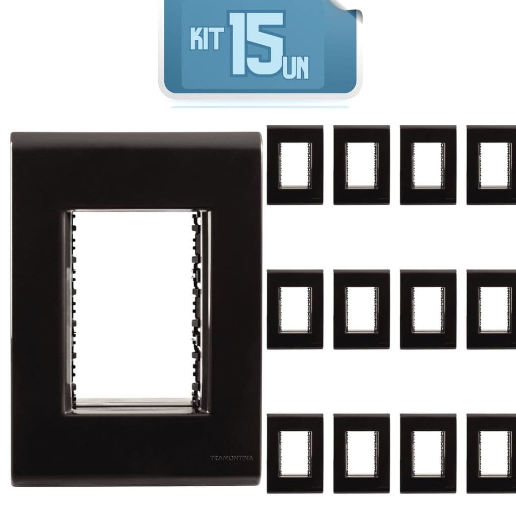 Kit com 15 Placas 3 Postos 4x2 Tramontina Liz Grafite
