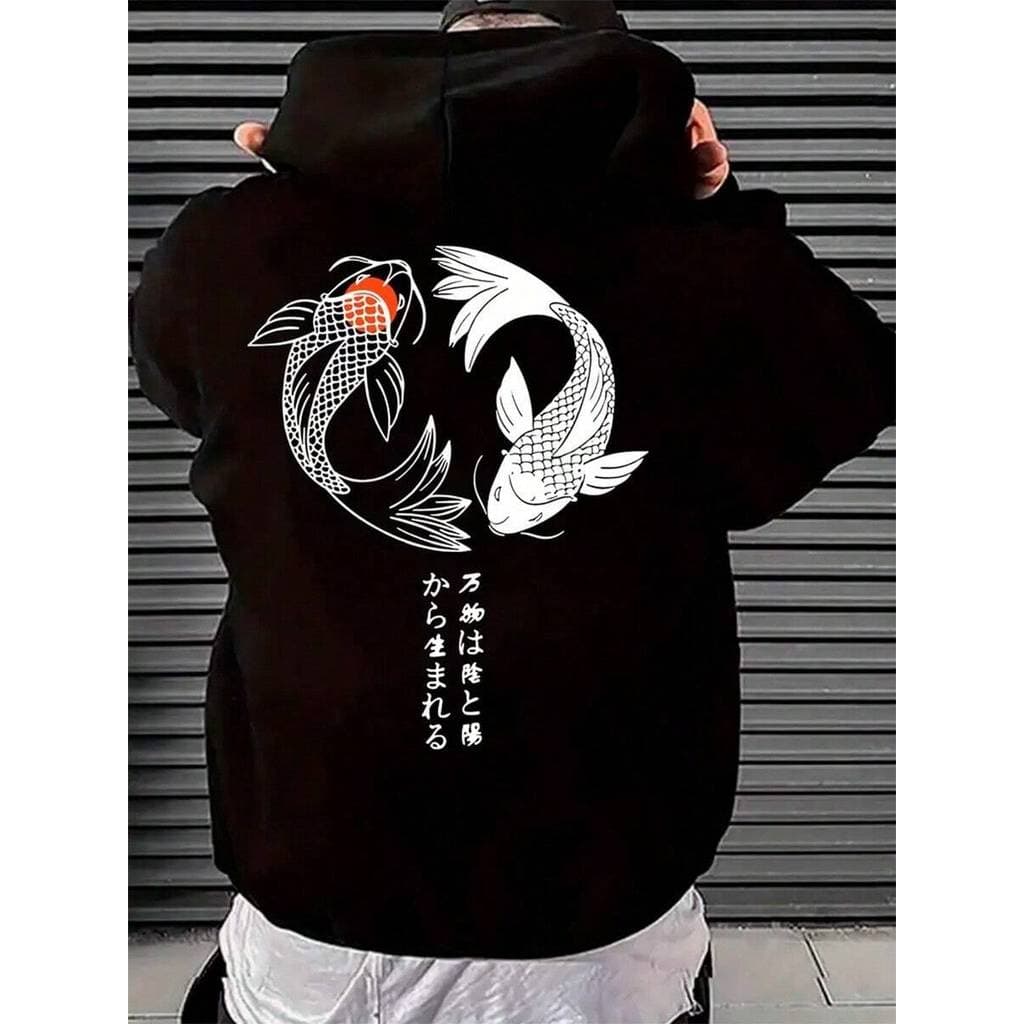 Moletom CARPA YING YANG COSTAS Flanelado Casaco Blusa Canguru