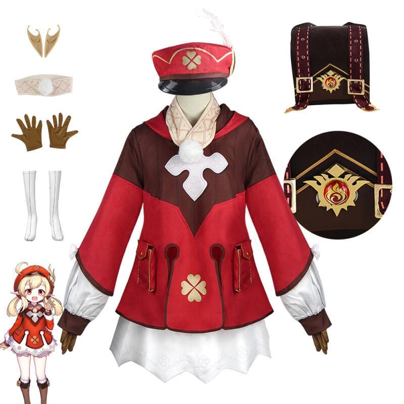 Fantasia de Cosplay da Klee de Genshin Impact, Mochila, Uniforme de Festa Loli, Natal, Halloween, Carnaval OGJJ