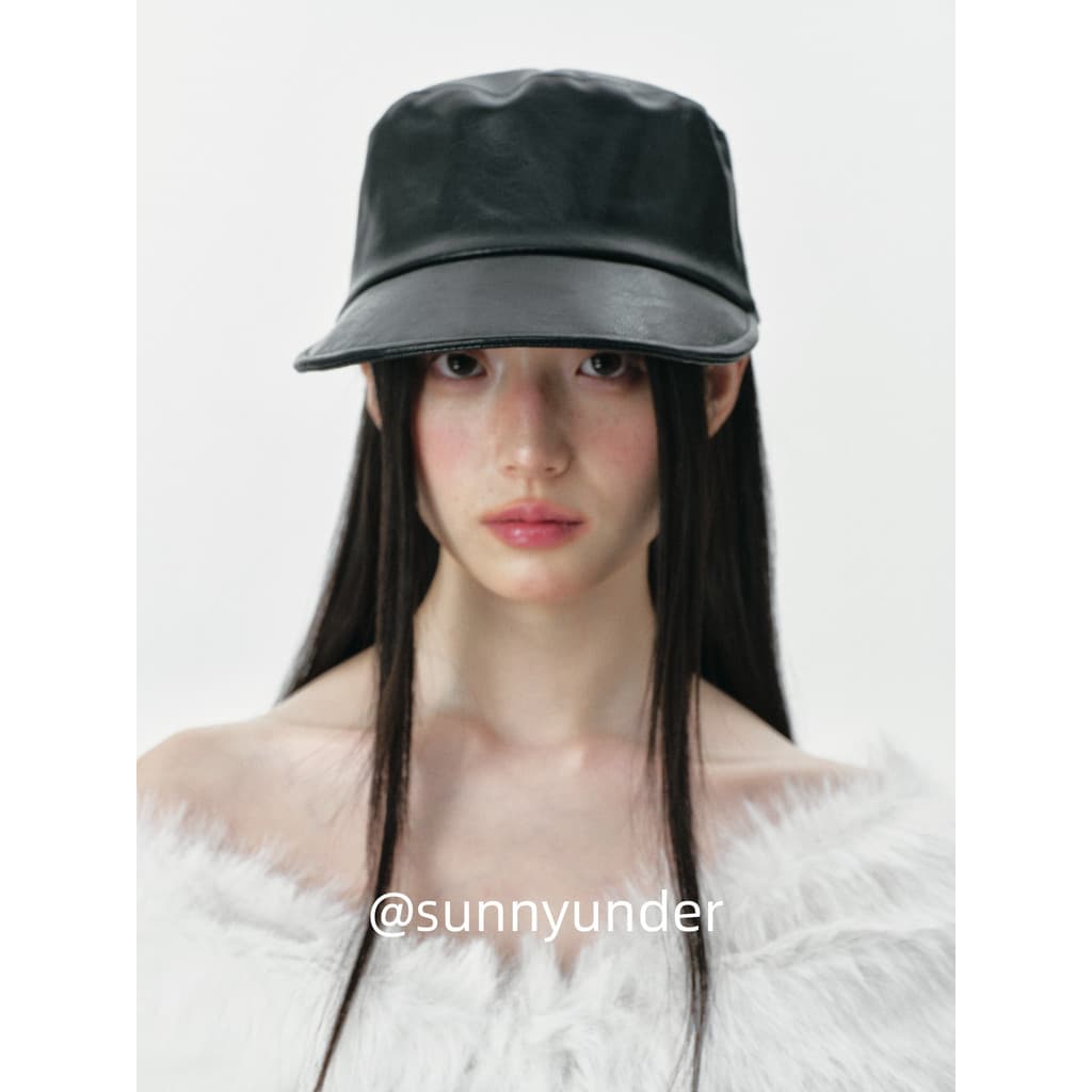 Moda couro pu Newsboy chapéu feminino outono inverno versão coreana estilo japonês All-Match Retro grande borda plana to
