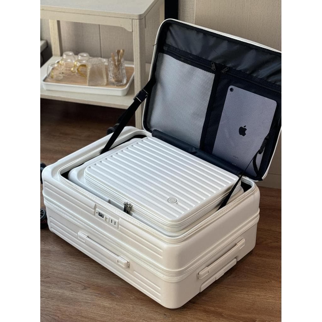 Uma bagagem nove aberta Super grande capacidade abertura lateral silenciosa extensível 67cm caso de embarque Flip Trolle