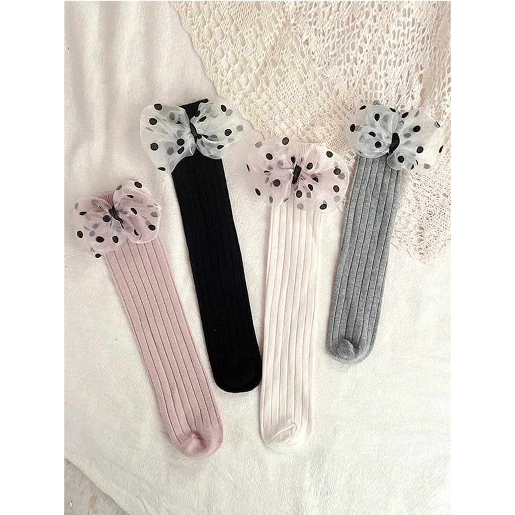 Bebê meias do bebê versão coreana bebê crianças primavera outono bolinhas Bowknot meias de tubo médio das crianças outon