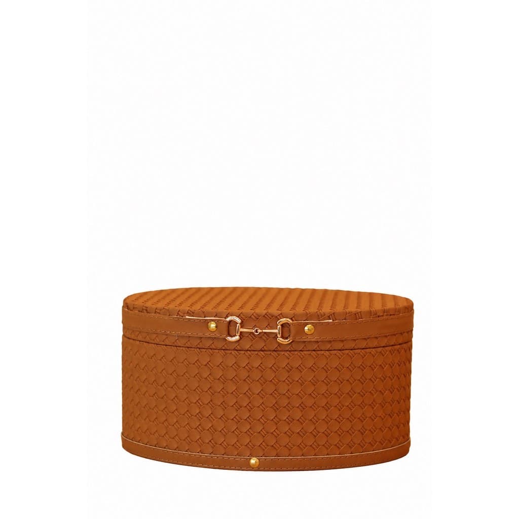 Caixa Oval PU Textura Tramada Caramelo - Tam P - Entrecasa