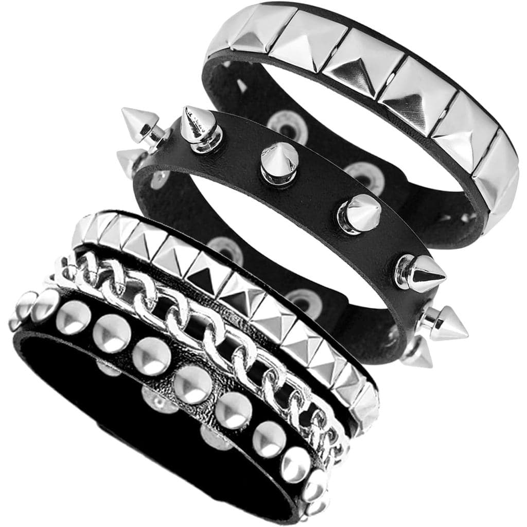 3 Peças Pulseiras De Couro Punk Rock Para Mulheres Pop 80s 90s Emo Acessórios De Joias Retrô Cravados Punhos De Pulso Aj