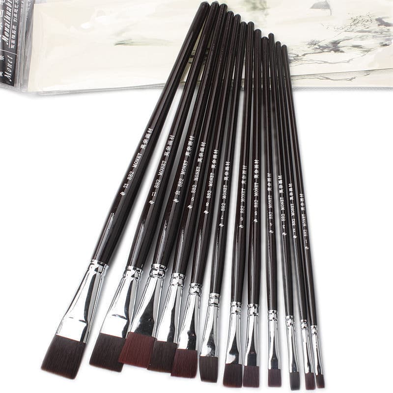 Monet Pincel de aquarela de giz de água Pincel de lã de Nylon Pincel de cabeça plana Conjunto de pincéis de óleo acrílic