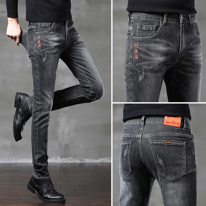 Fumaça cinza masculino fino-ajuste pés pequenos estilo primavera elástico 2026 novo estilo masculino High-End Jeans calç