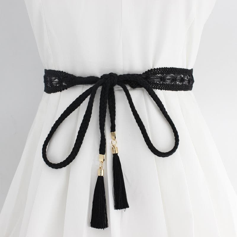 Azul marinho trançado cintura corda cinto feminino 2024 novo estilo moda decoração combinando vestido cintura estreita H