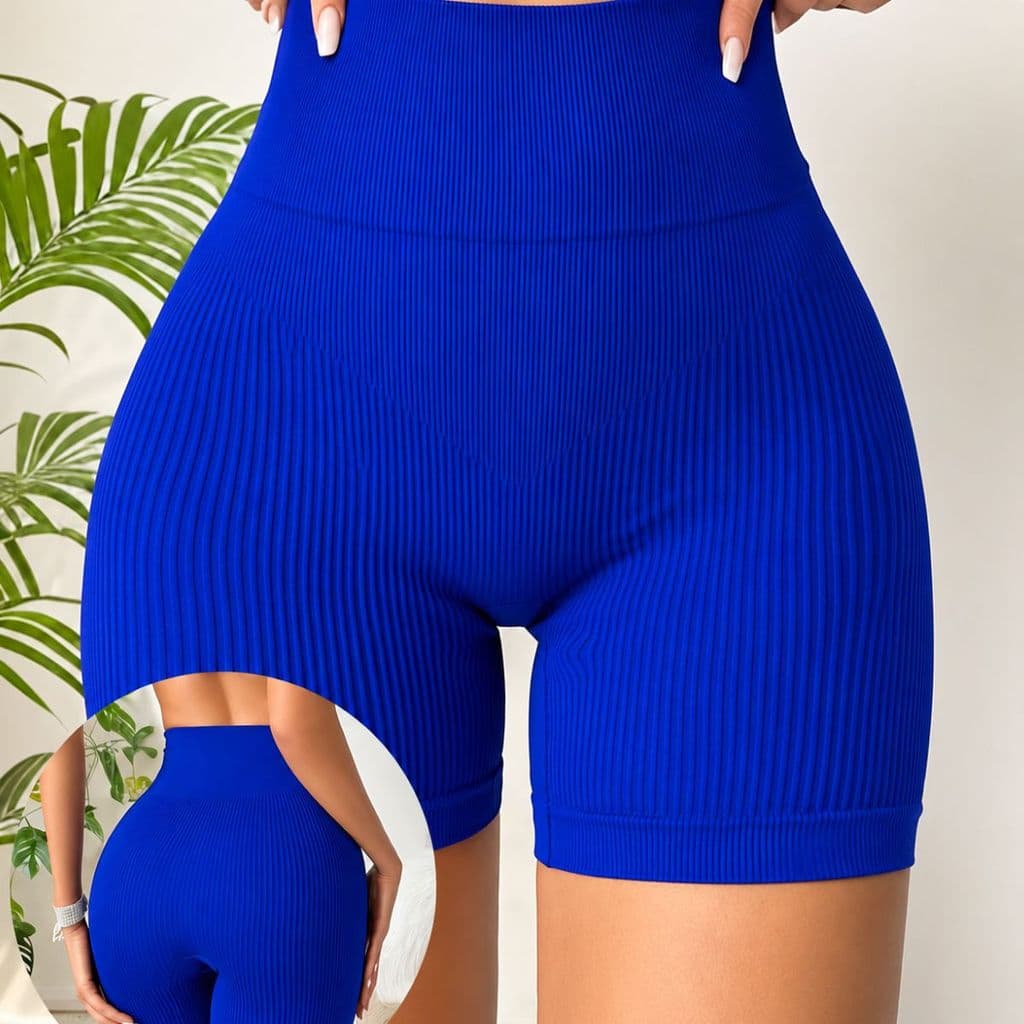 Shorts de Yoga de Cintura Alta para Mulheres Roupas Esportivas Canelado Liso Cintura Alta Sem Empina Bumbum Academia