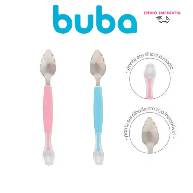 COLHER BEBÊ INTRODUÇÃO ALIMENTAR 2 EM 1 ROSA BUBA