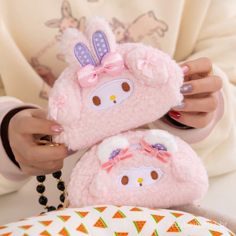 Mini Bolsa De Pelúcia De Desenho Animado – Moedas De Grande Capacidade Para Batom , Chaves E Absorventes Higiênicos , Co