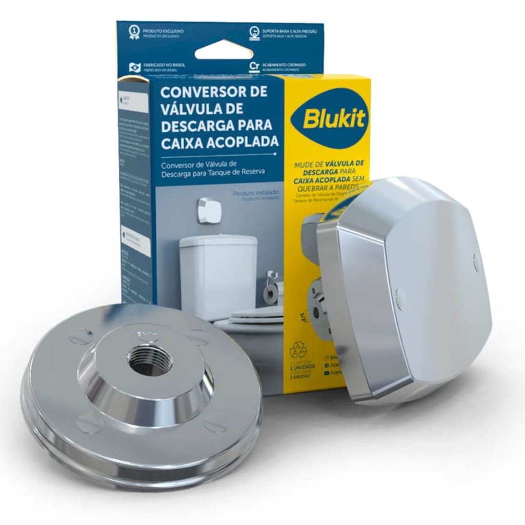 Kit Conversor Válvula Descarga P/ Caixa Acoplada Blukit Cromado/Branco