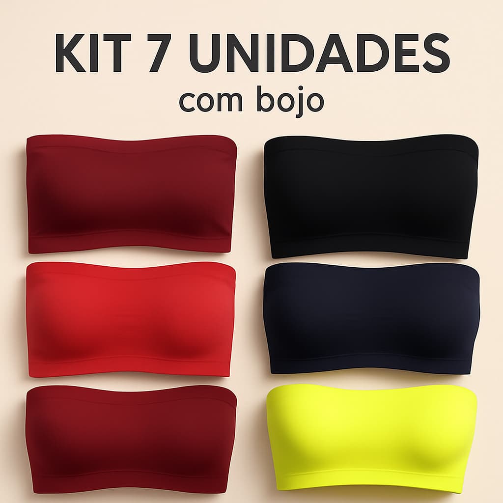 KIT 7 Top Fitness Feminino Cropped Faixa Sutiã Tomara Que Caia  COM BOJO
