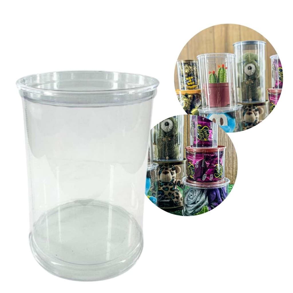 CX 12 Tubo Lata PET  Transparente 8 X 12 CM Tampa Cristal