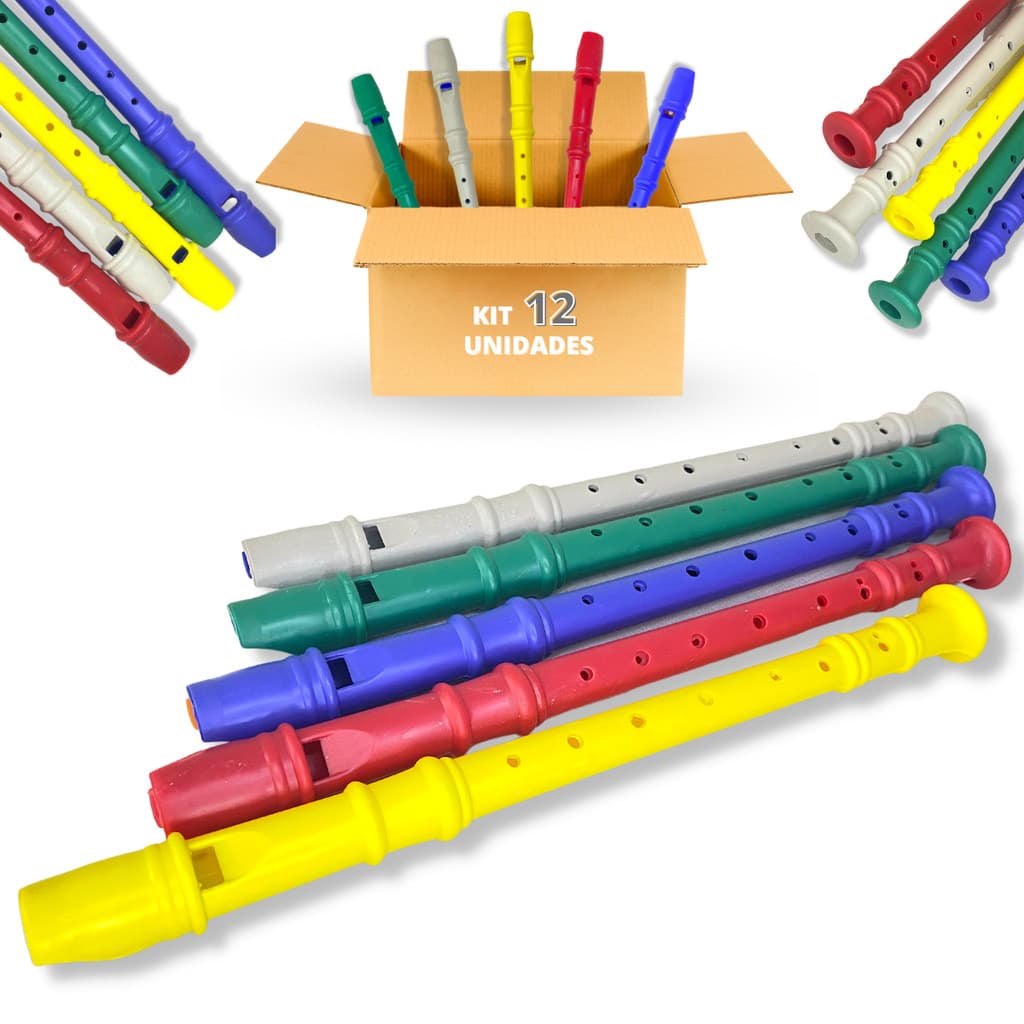 Kit 12 Flauta Doce Infantil Brinquedo Instrumento Plástico