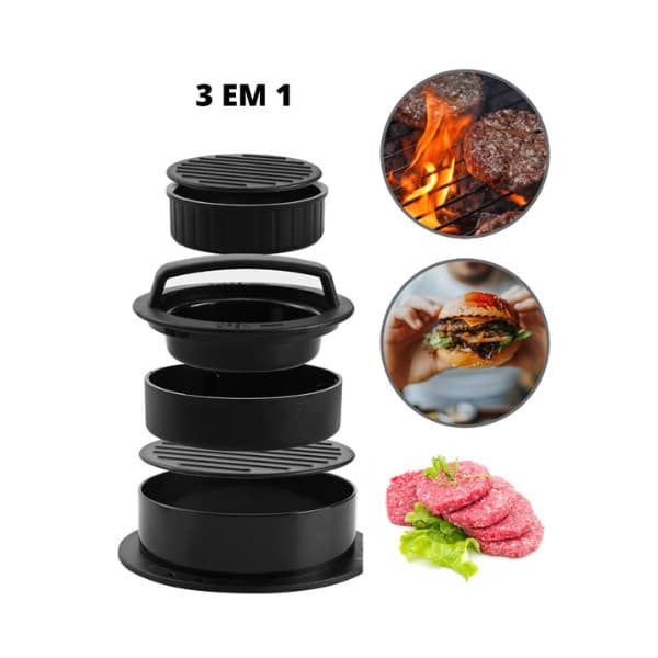 Forma Modelador de Hamburguer Profissional Artesanal  3 em 1 Forma Prensadora de Plástico 12cm Lanches Artesanais