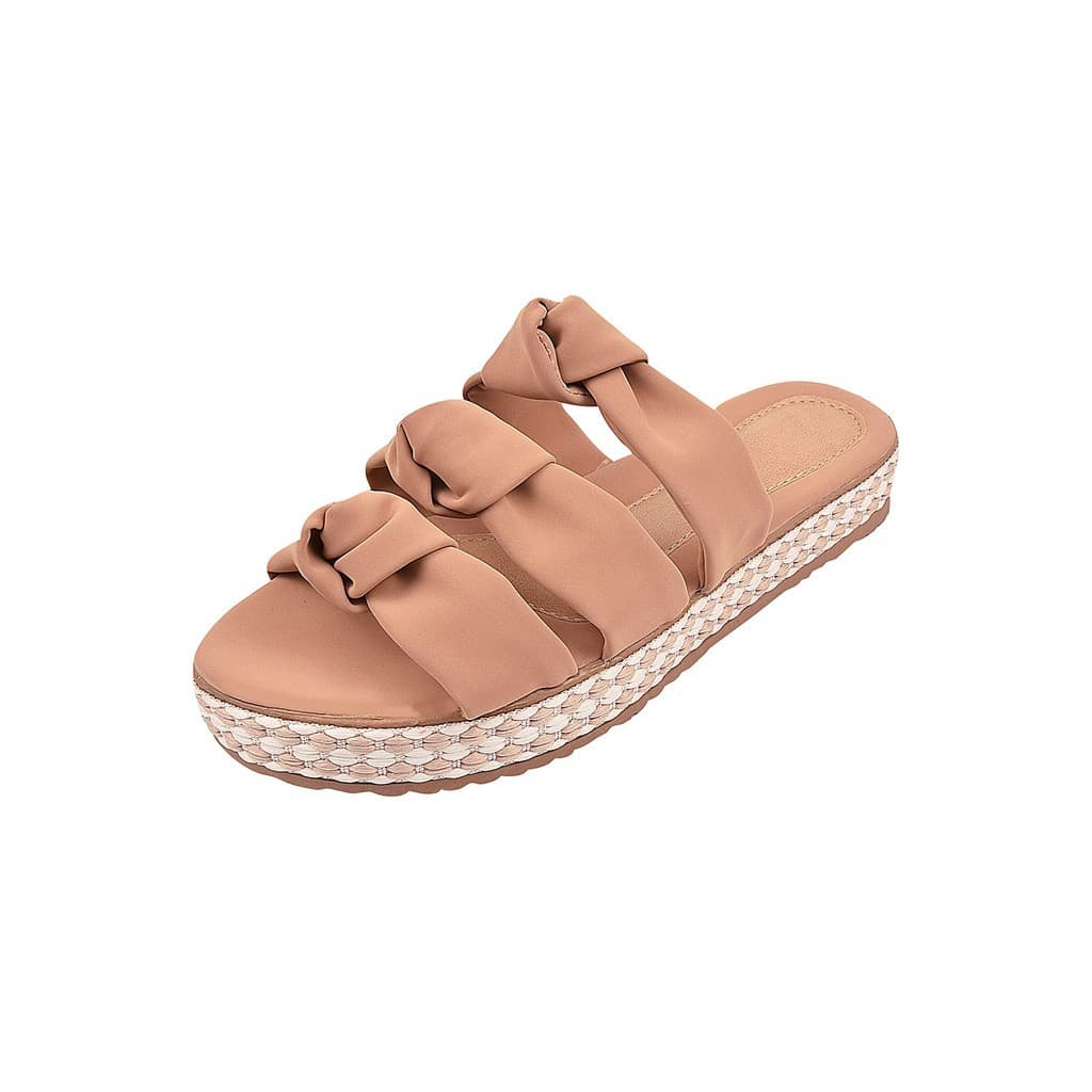 Sandália Feminina  Flatform Tamanco Confortável 3 Nó Nobuck Preto Marsala Nude