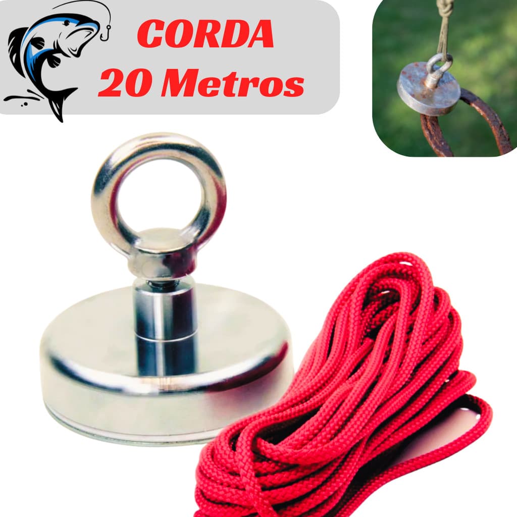 Super Imã Pesca Magnetica Forte Puxa 60kg + Corda 20 Metros
