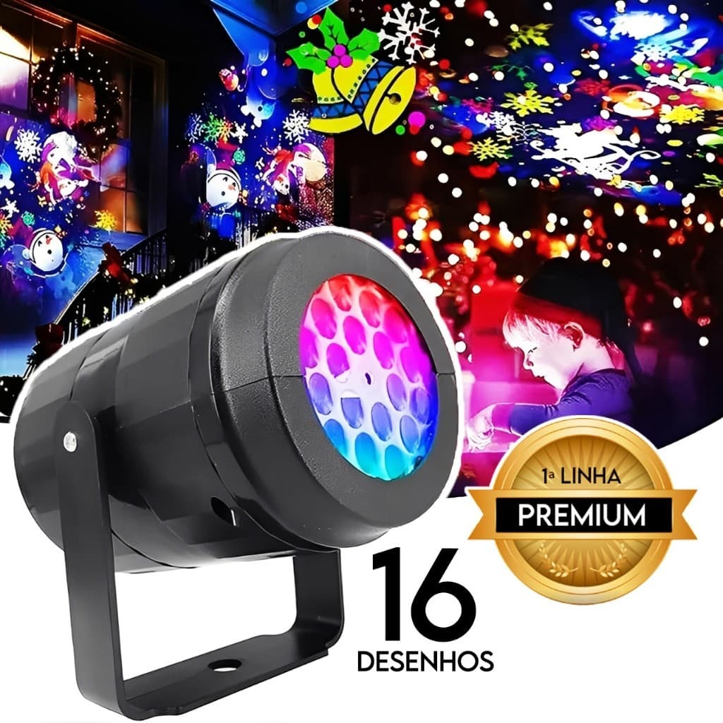 Projetor Led Natal Laser Giratório Jardim Refletor Luz de Festa Bivolt 16 Desenhos