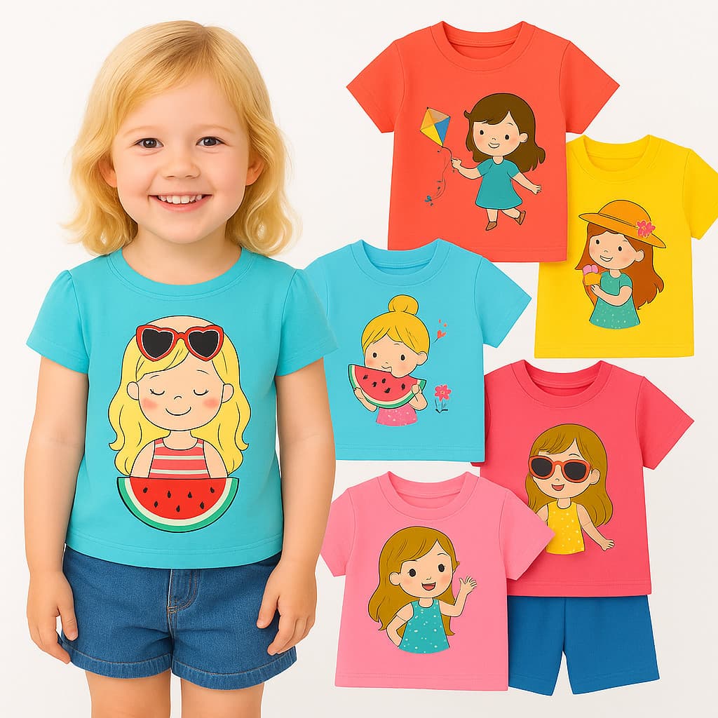 Kit 2 Camisetas de Menina Verão Infantil - Kit 2 Blusas para Meninas Verão- Moda Infantil Camisa Feminina