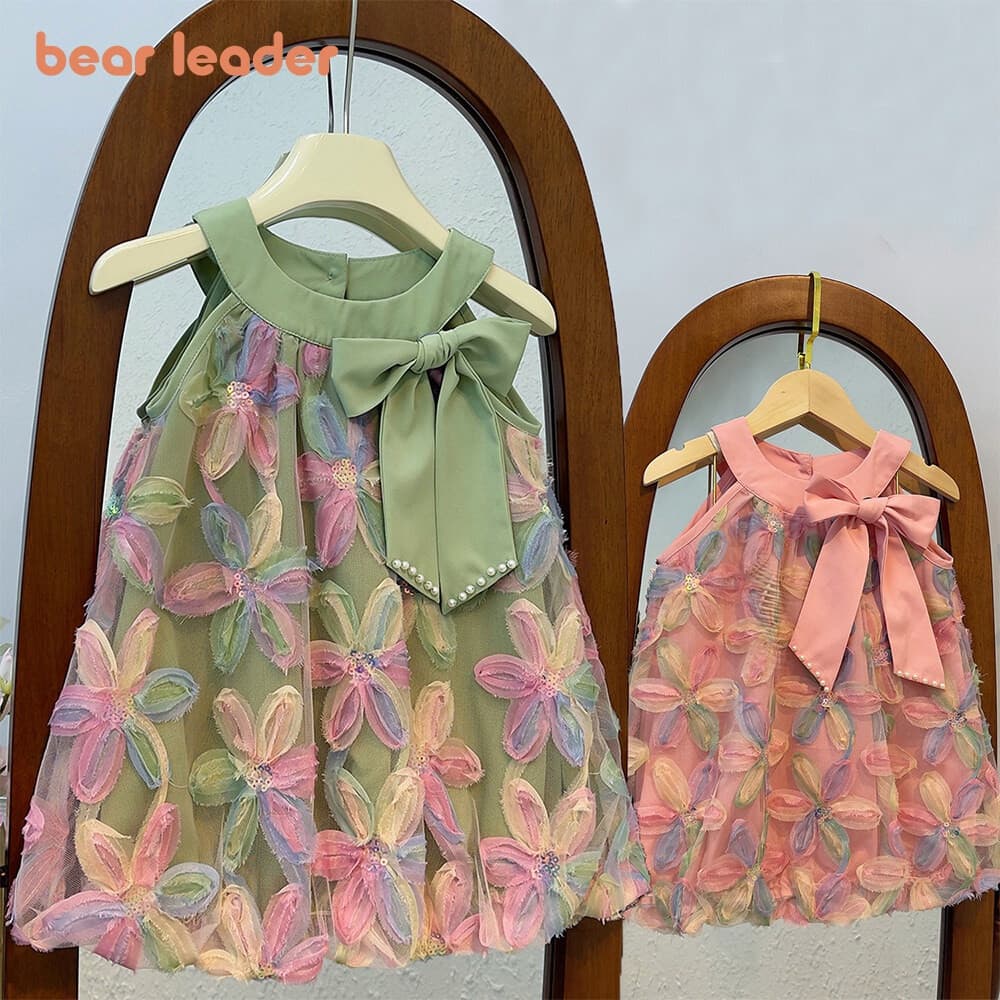 Líder Do Urso Verão Flores Coloridas Vestido De Princesa 3-7 Anos De Idade Crianças Moda Roupas De Para Menina