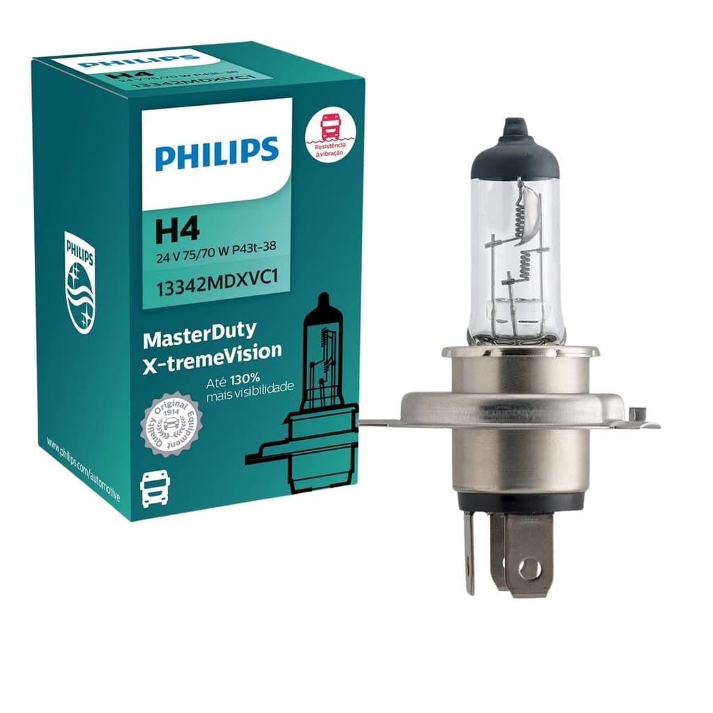 LÂMPADA PHILIPS X-TREME VISION 130%+ VISIBILIDADE H4 24V CAMINHÃO ÔNIBUS 70W/75W UNITÁRIA