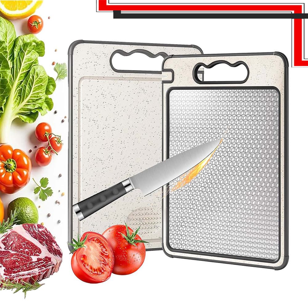 Tábua de Corte Inox 304 e PP para Cozinha Dupla Face, Antibacteriana e Antiderrapante, Tábua de Corte Dupla Face