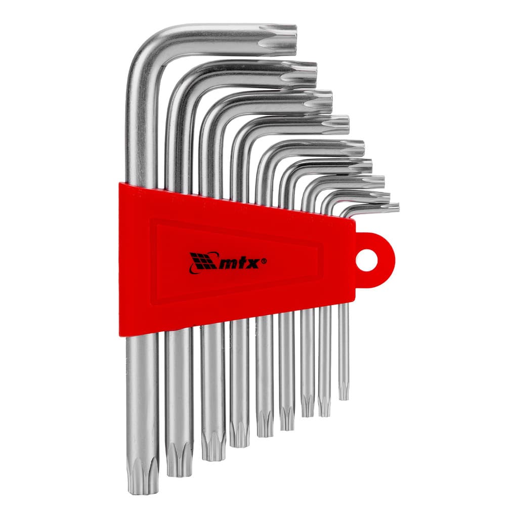 JOGO DE CHAVE TORX CURTA, ACABAMENTO ACETINADO, CROMO VANADIO, T10-T50, 9PCS // MTX