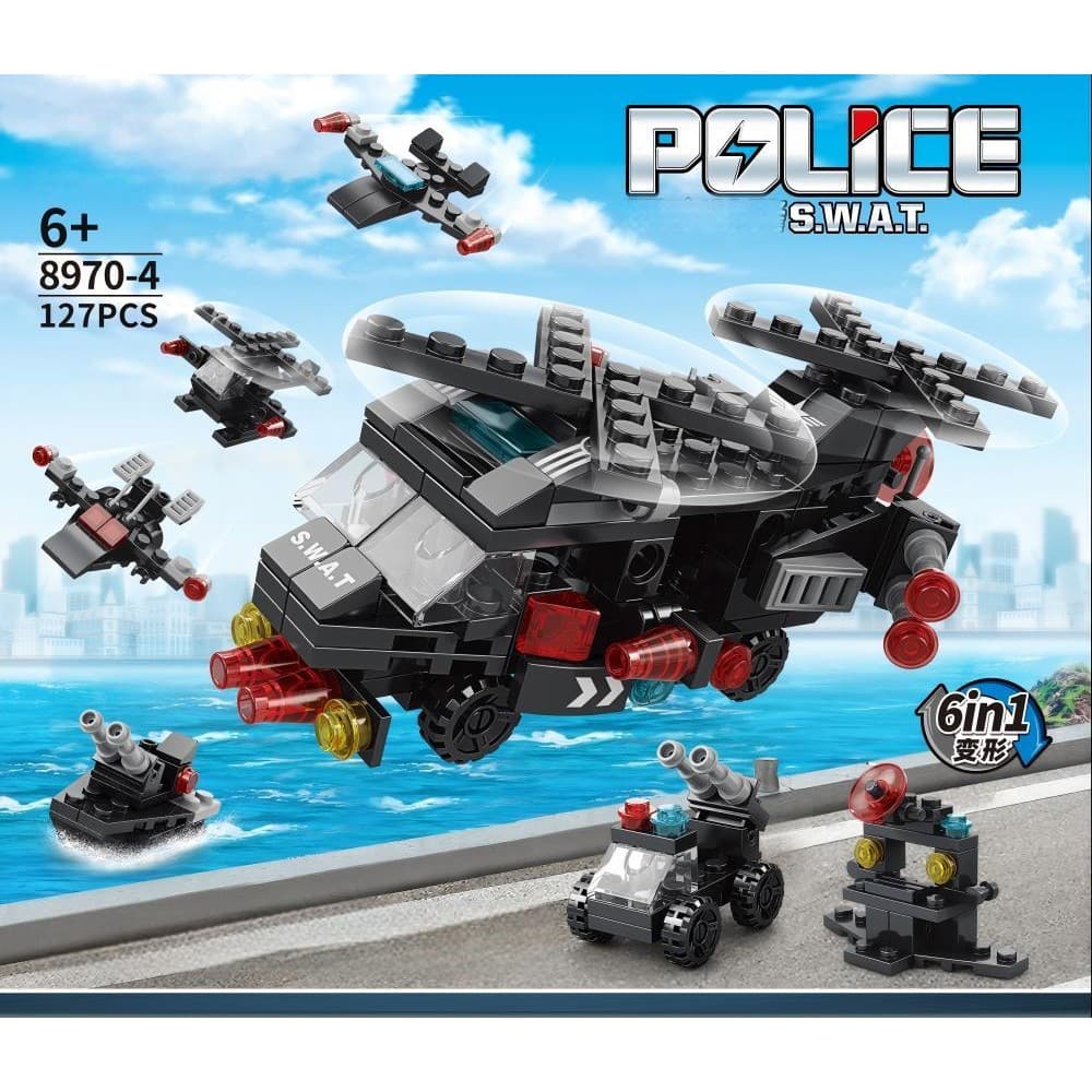 Bricks 6 em 1 Montar Robô, Trem, Polícia | Brinquedo Educativo Compatível Infantil