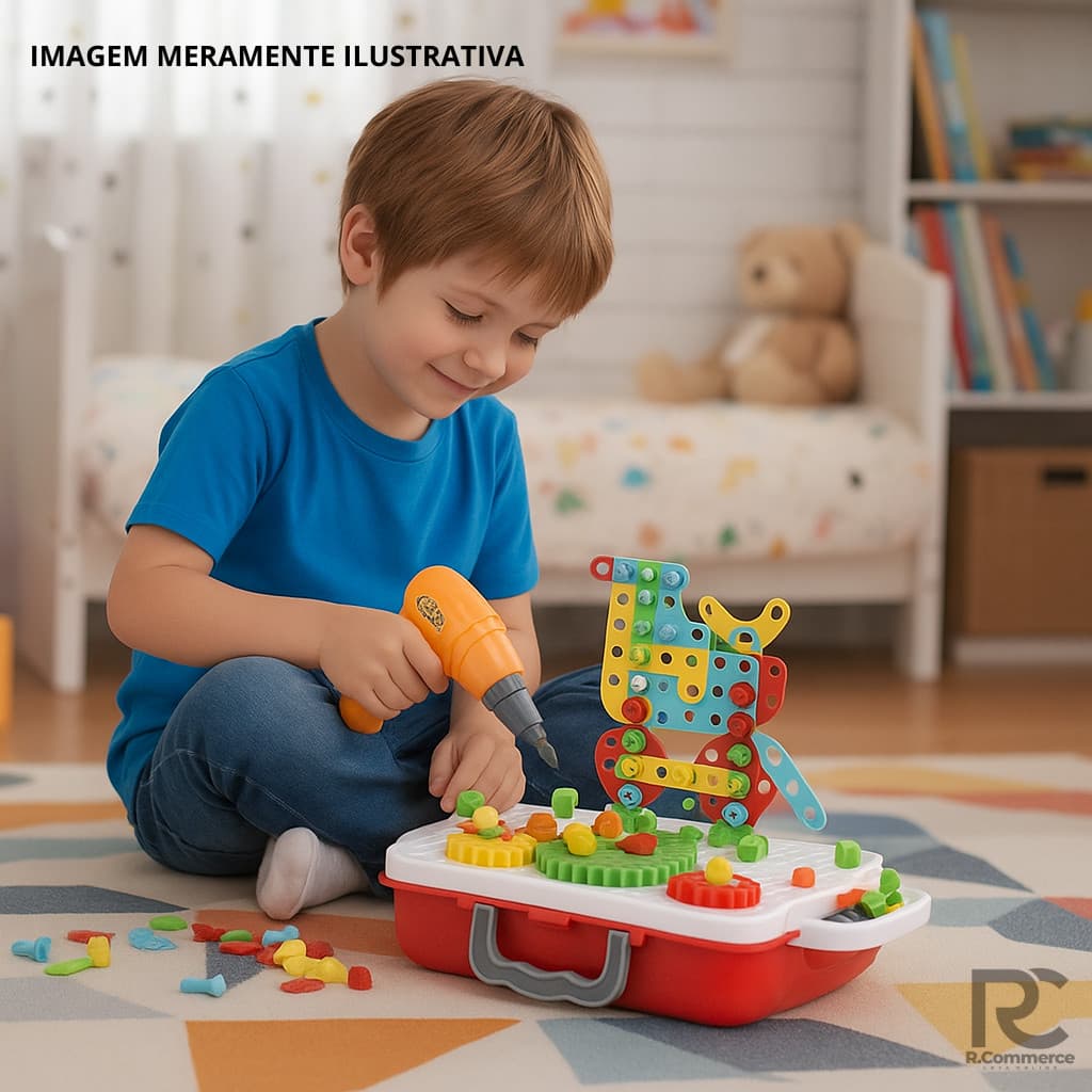 Kit Maleta Ferramenta Infantil Parafusadeira Peças Montar e Desmontar Brinquedo Criança