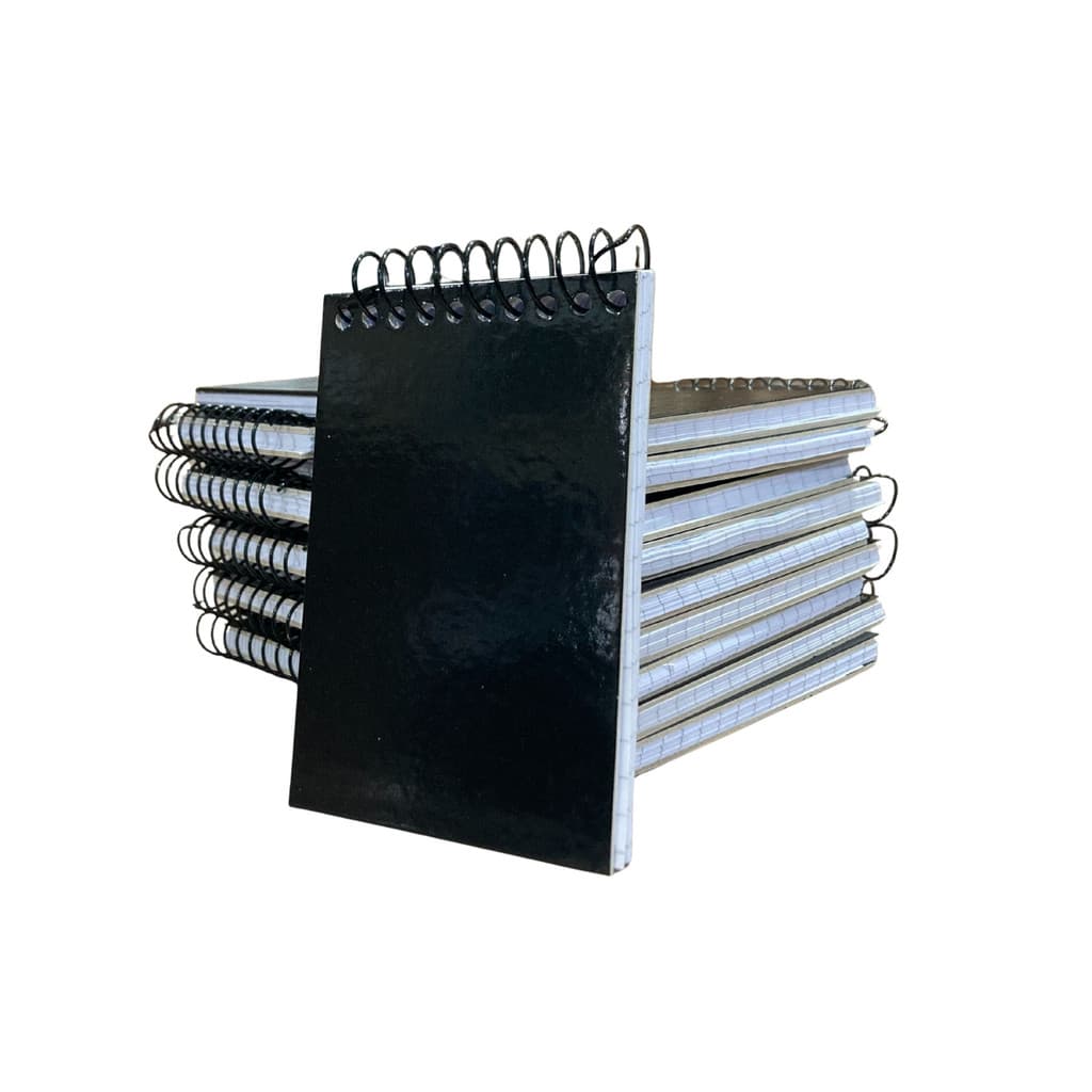 Kit 20 Mini Caderneta Espiral Preta 1/16 Capa Dura 64 Folhas