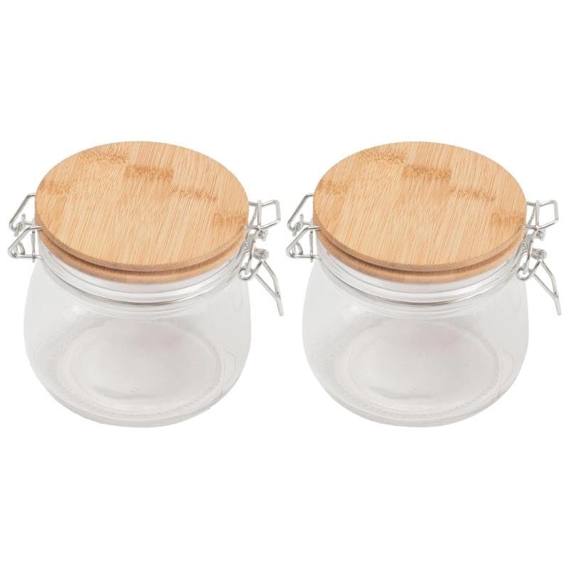 Kit 2 Pote de Vidro 450ml Tampa de Bambu Trava Hermética – Porta Temperos