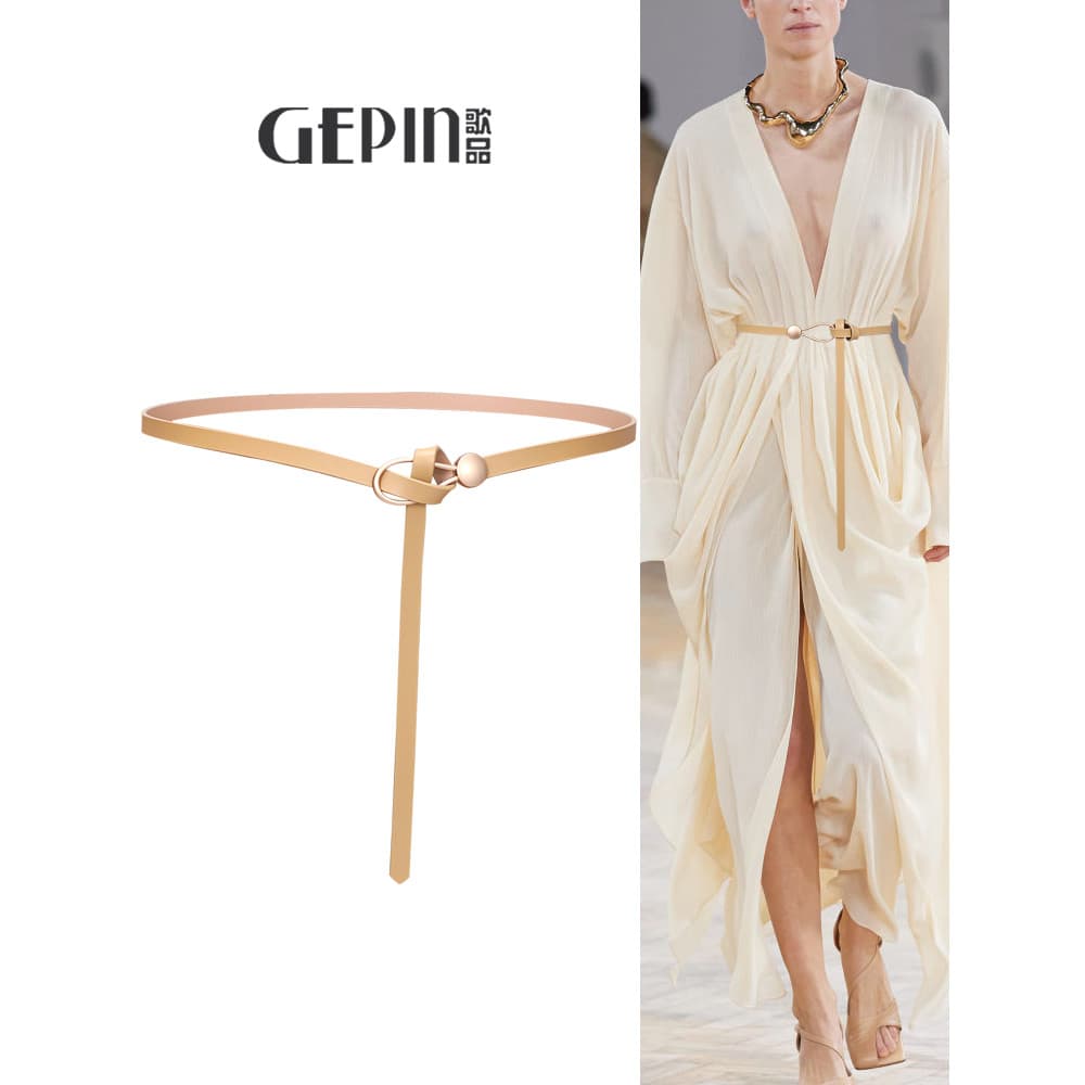 Cinto fino de couro genuíno feminino terno decorativo combinando vestido cintura estreita moda All-Match marrom 2026 nov