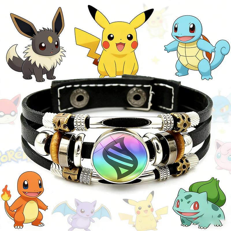 Pulseira Pokémon Pokémon mega Evolution Stone Pokémon versão atualizada pulseira trançada de elfo de couro