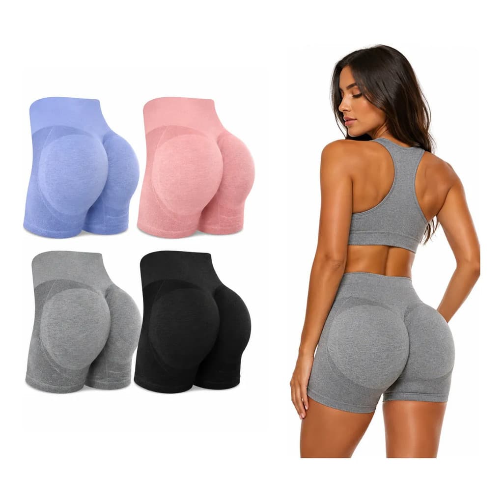 Kit 5 Shorts Fitness Feminino Cintura Alta Academia Levanta Bumbum Sem Costura