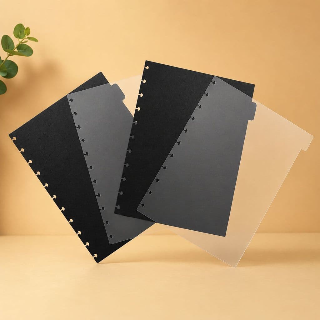 Kit 4/8 Divisórias Caderno Inteligente Disco Furo Cogumelo Preto