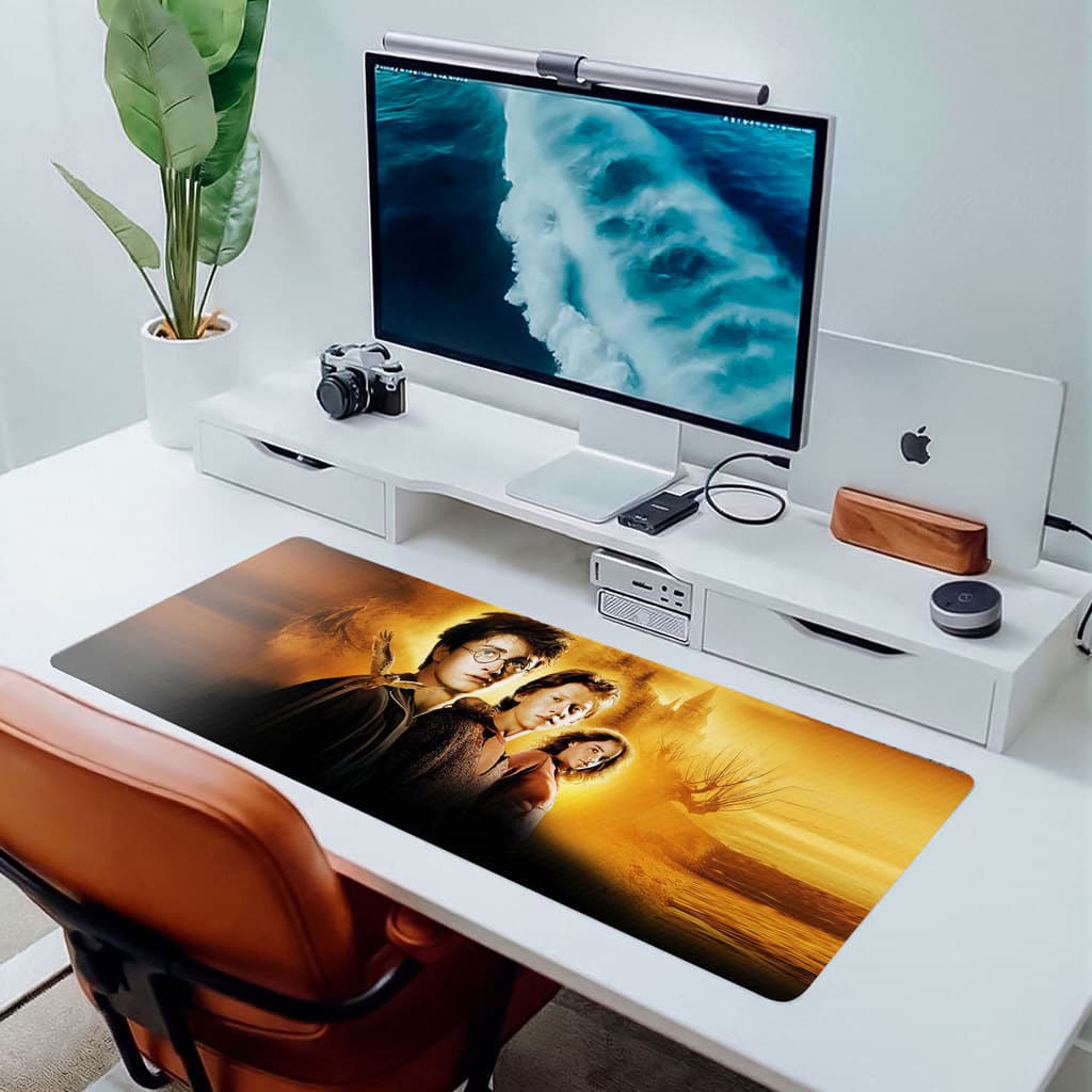 MousePad Grande 80x30 Gamer Grande Harry Potter Hogwarts Personagens Bruxos Filme Geek Desk Mat Antiderrapante